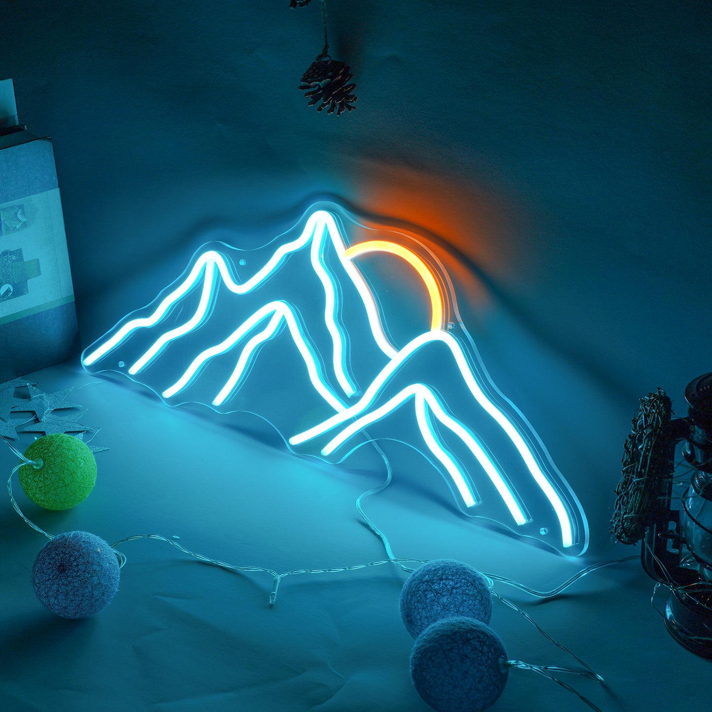 Lumière néon LED en acrylique en forme de montagne, atmosphère de lever de soleil