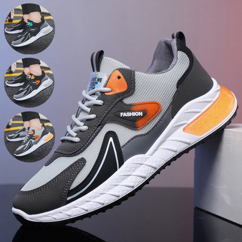 Color-Blocked Breathable Mesh Lace-Up Sneakers for Men – Casual Outdoor Running & Walking Shoes