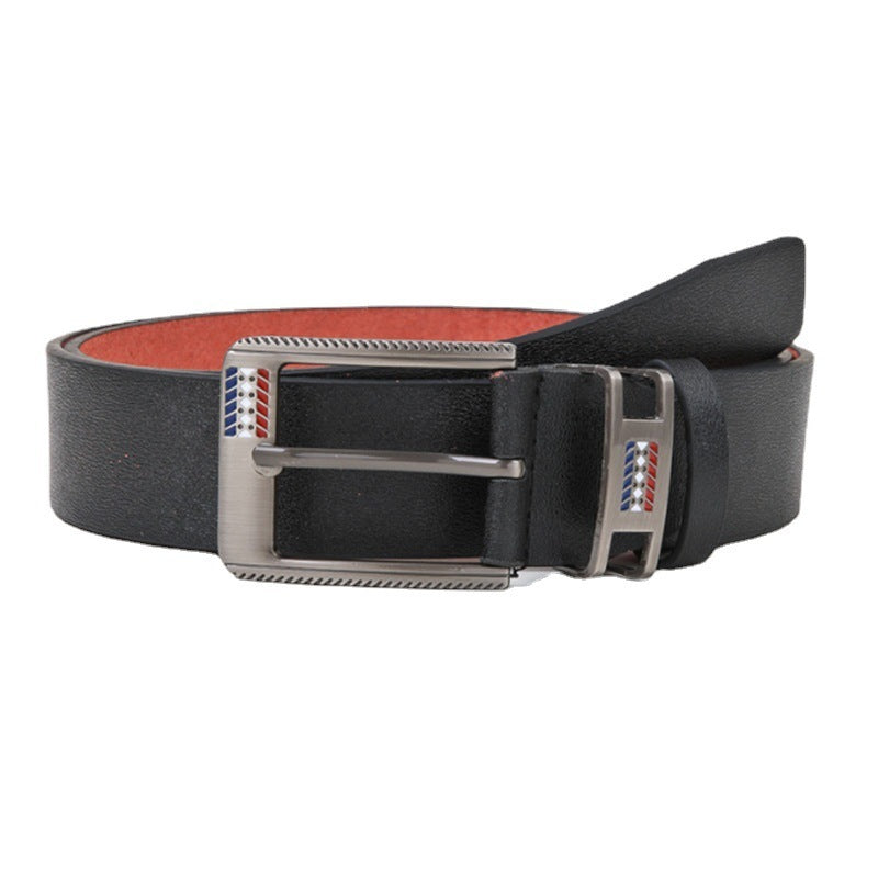 Men's Simple Style PU Leather Belt with Square Iron Buckle 120cm