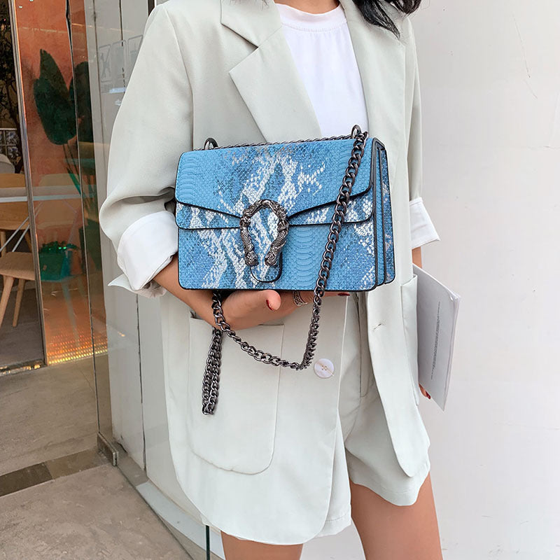 Snake Pattern PU Chain Crossbody Shoulder Bag
