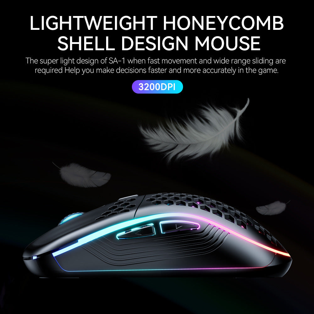Dual Mode RGB Wireless Bluetooth Honeycomb Shell Gaming Mouse Black