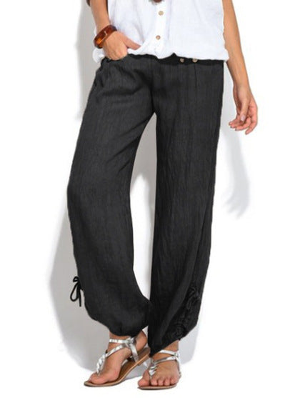 Loose Button Wide-Leg Casual Trousers for Women