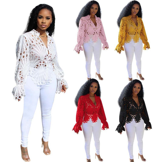 Wish Hole  Trumpet Sleeve Breathable Nightclub Women's Single Top