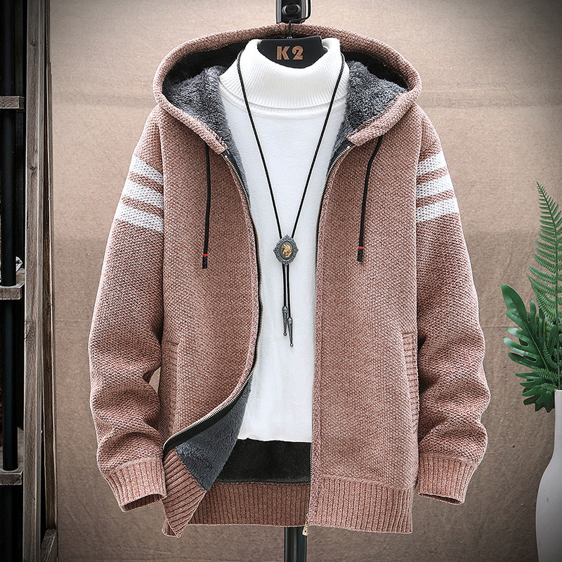Men's Hooded Plus Size Velvet Thickened Cardigan