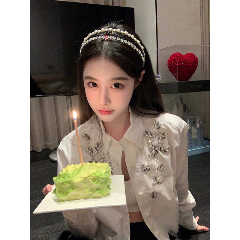 Women's Fashion Heavy Industry Nailed Beaded Top