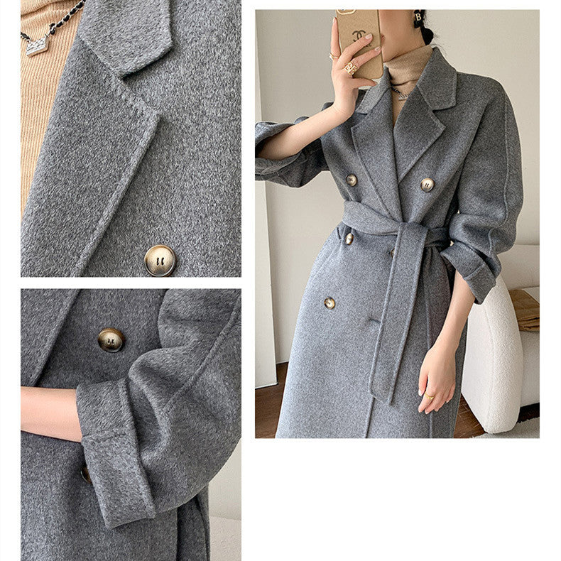 Women's Wool Suit Collar Reversible Tweed Coat - Fashionable & Versatile