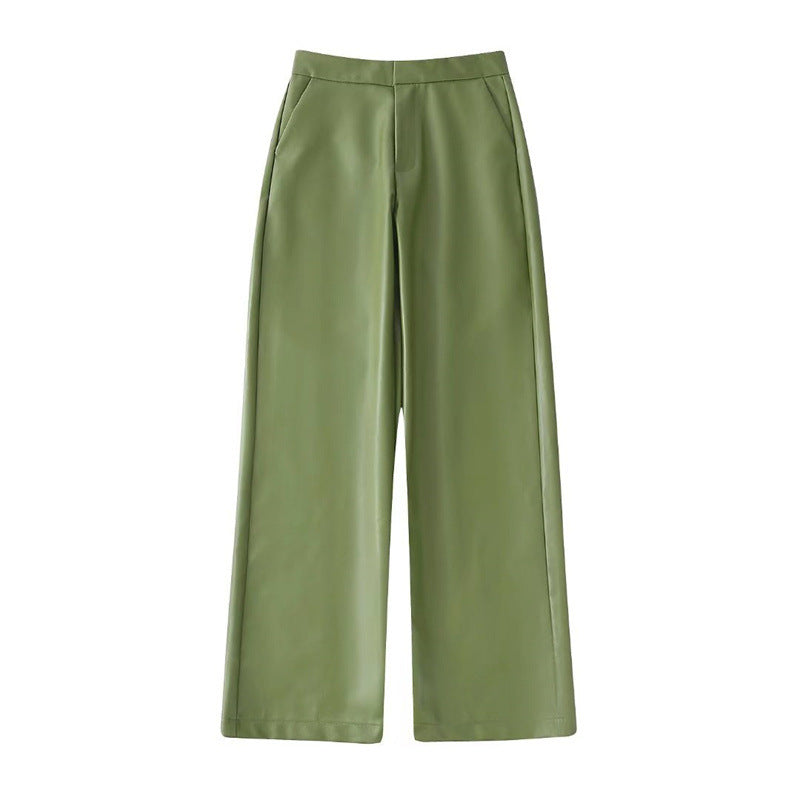 Women's Casual Loose Fit Faux Leather Suit Pants Set
