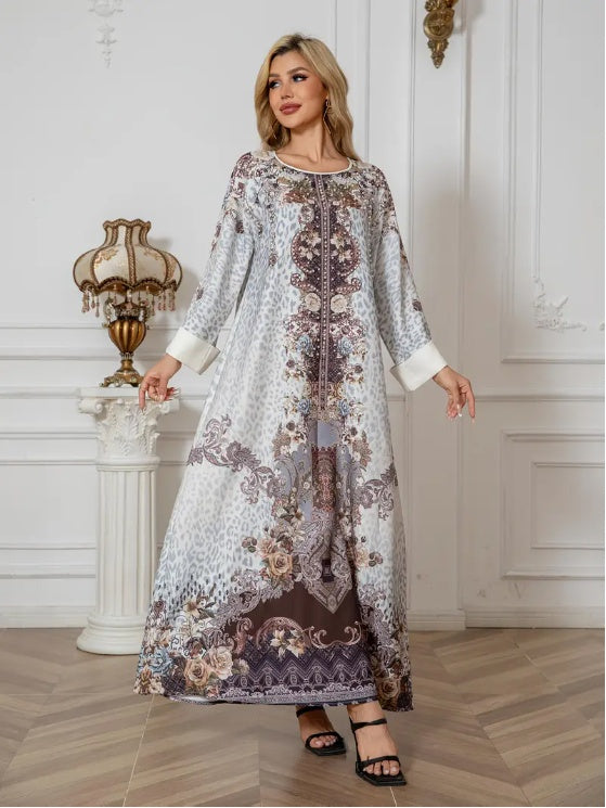 Robe abaya élégante à manches longues et imprimé floral