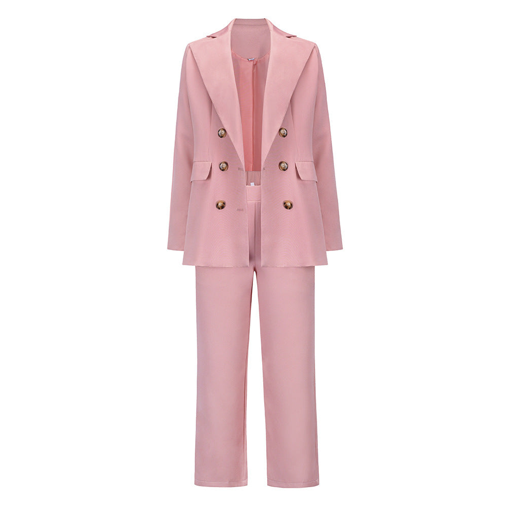 British Style Double-Breasted Straight Trousers Professional Ladies Suit