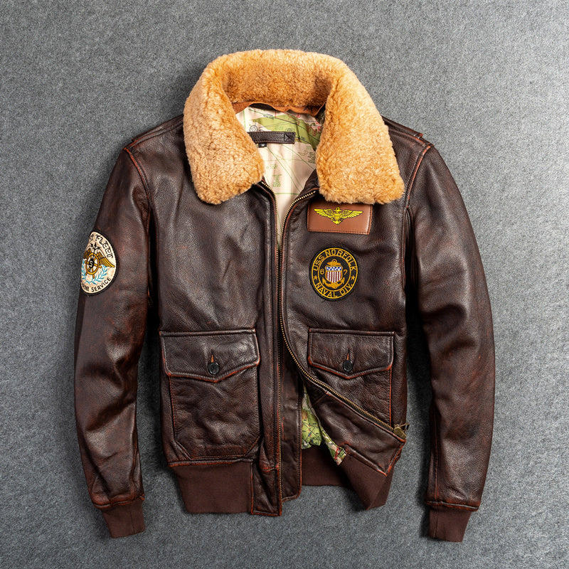 Blouson de moto en cuir véritable première couche pour homme avec col amovible