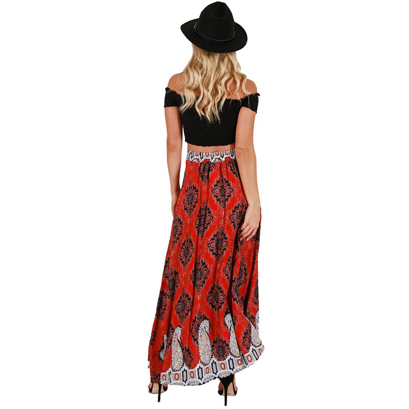 Printed shrinkable lace-length skirt