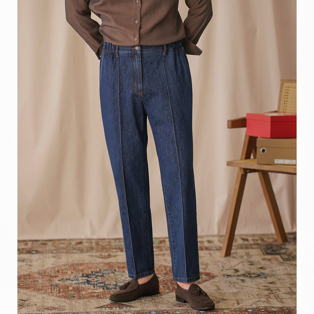 British Style Mid Waist Straight-Leg Cropped Pants