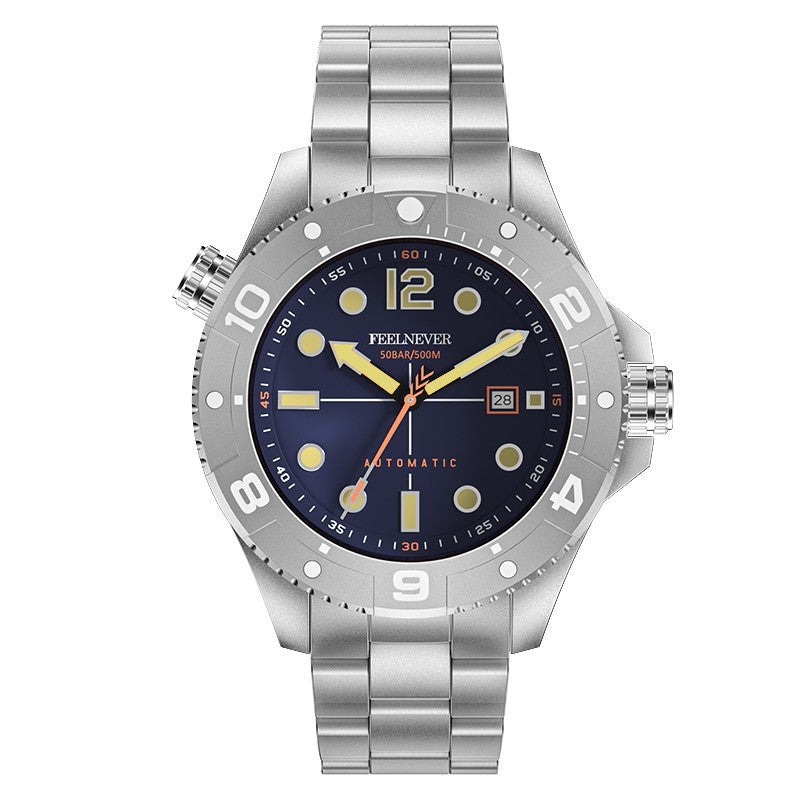 Automatic Mechanical Men's Watch - Silver Steel, Brown/Blue/Black