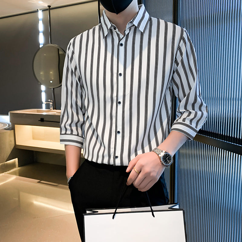 Light Cooked Style Men’s Shirt with Black and White Stripes