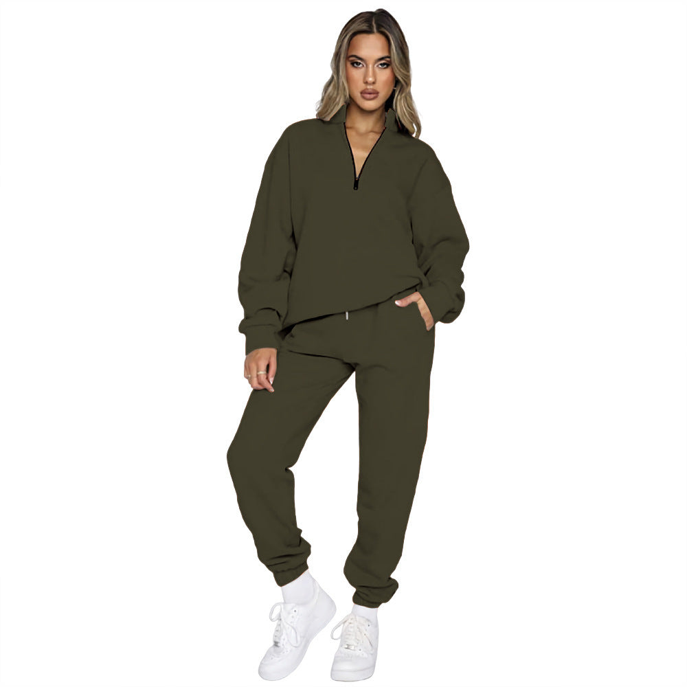 Women's Zipper Pullover Long Sleeve Sweater Two-Piece Set