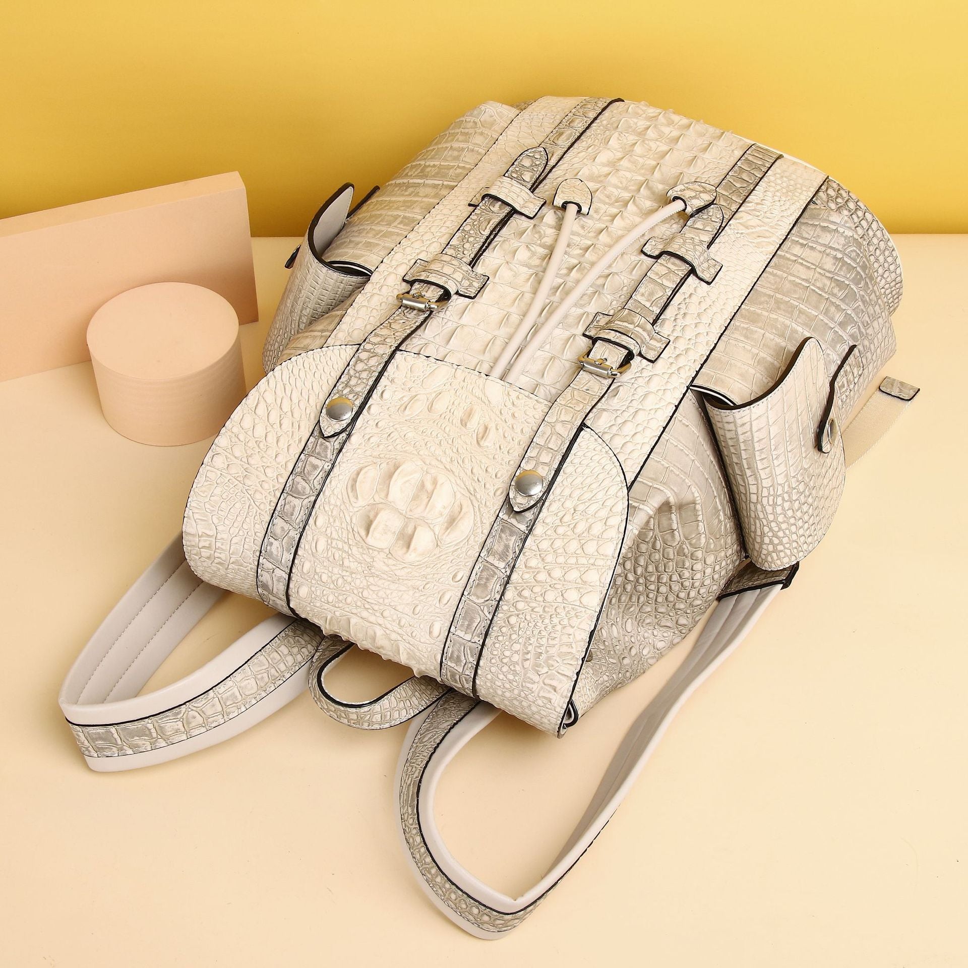 Sac de voyage extérieur pour hommes et femmes en cuir véritable blanc himalayen