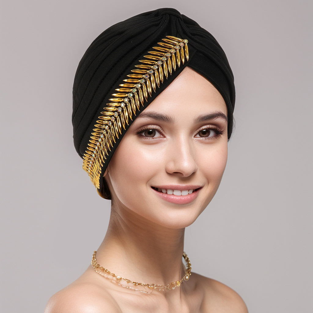 Turban plissé à strass pour femmes, bonnet élastique, foulard de Ramadan, bonnet chimio, chapeau africain