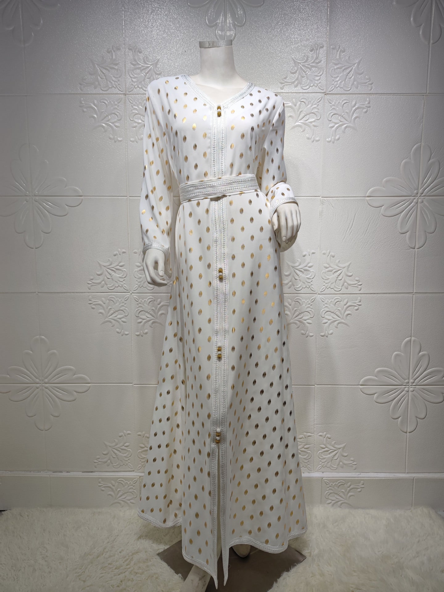 Women's New Abaya Hot Stamping Lace Robe Two Piece Set