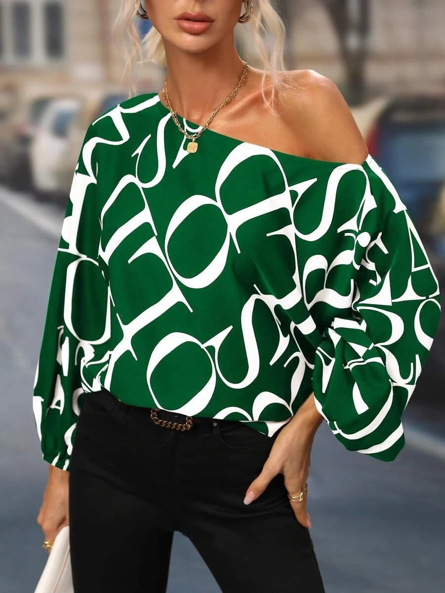 Summer Painted Off-shoulder Bishop Sleeves Top