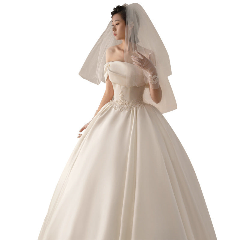 Women's Satin Off-Shoulder Retro Trailing Wedding Dress