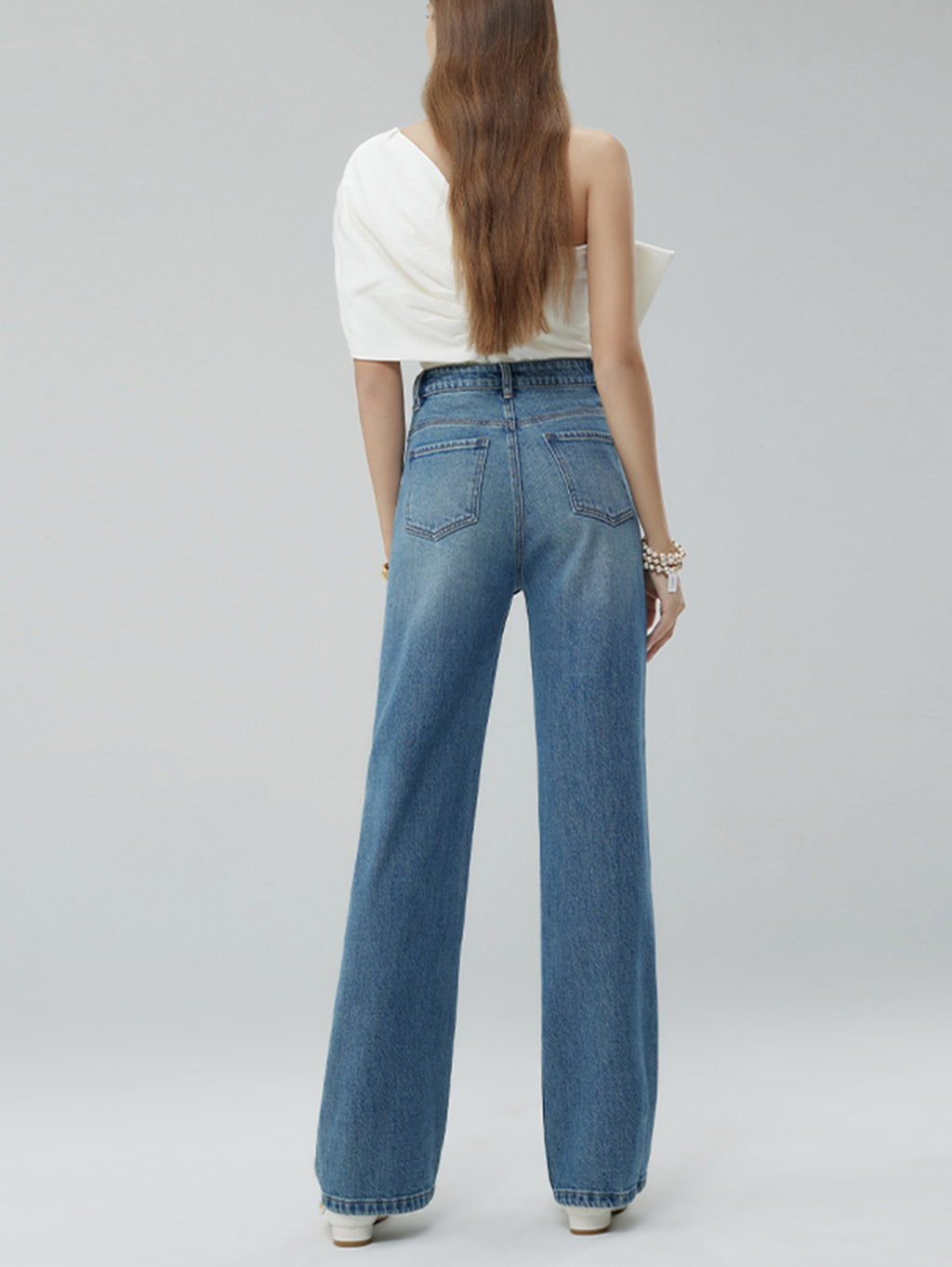 Casual Denim Wide Leg Pants for Women in Dark & Light Blue
