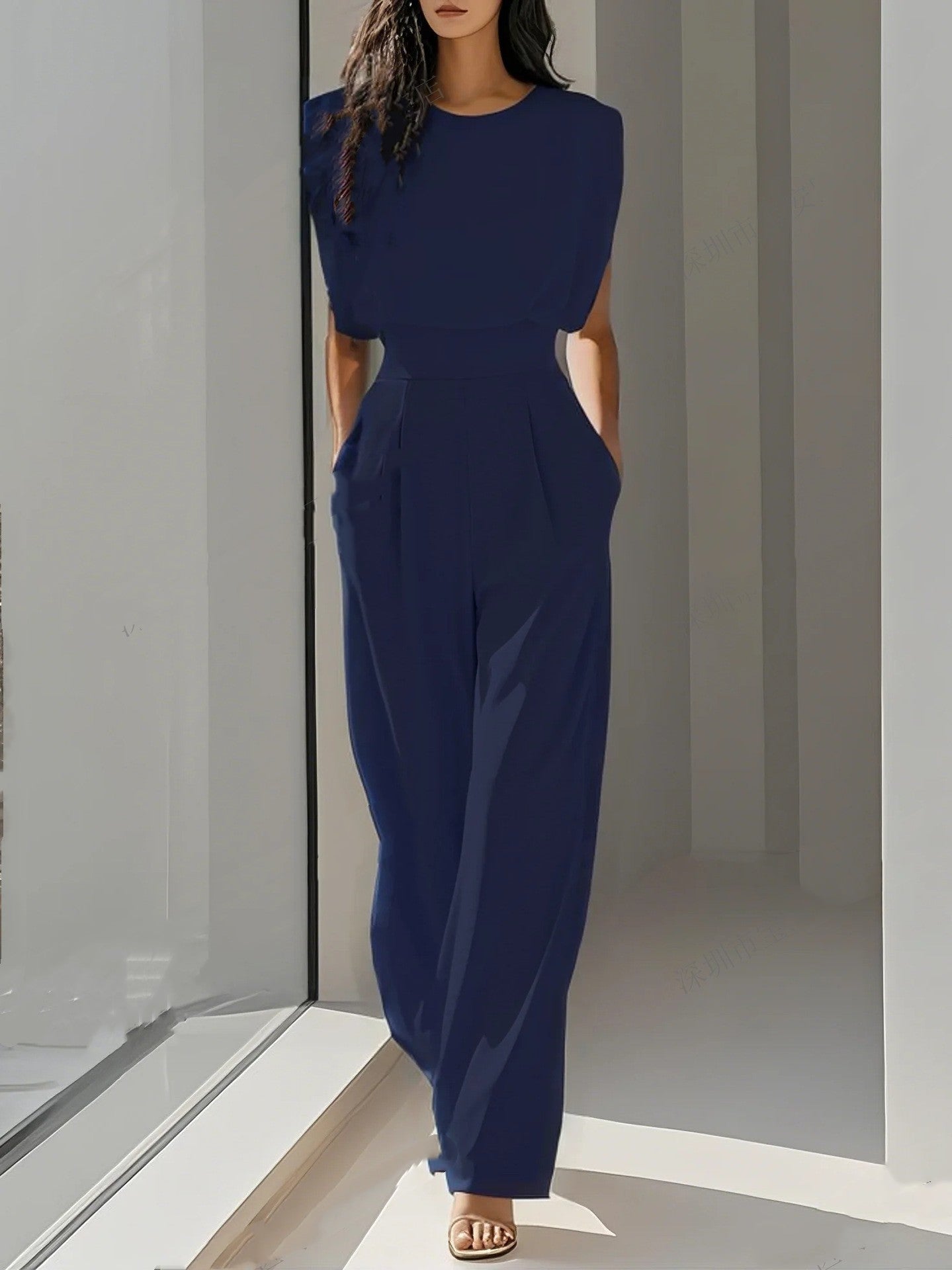 Summer Solid Color Sleeveless High Waist Jumpsuit