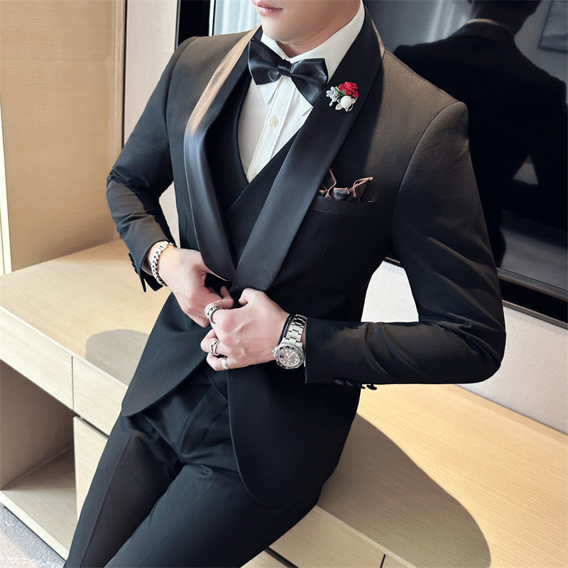 Costume de Mariage Homme Noir Coupe Slim avec Gilet et Pantalon