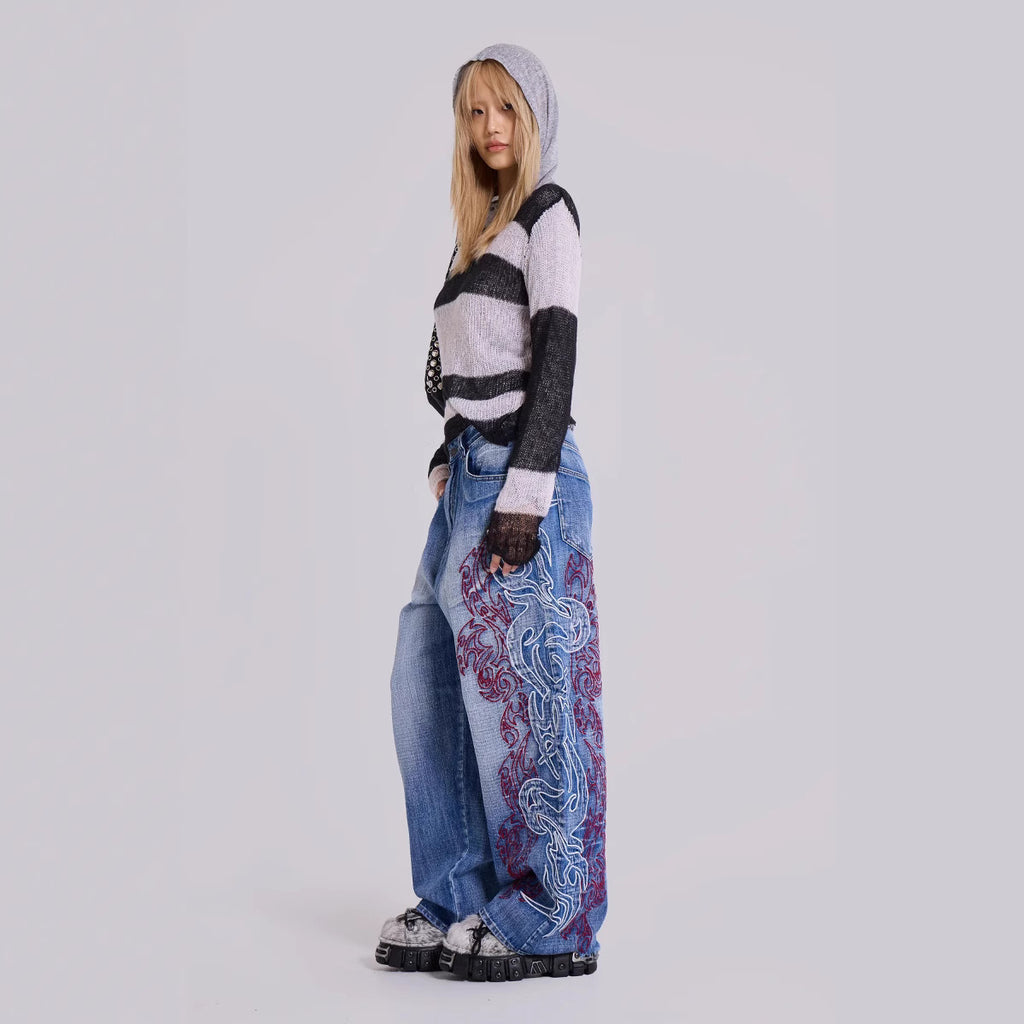Wide Leg Loose Fit Jeans Trousers