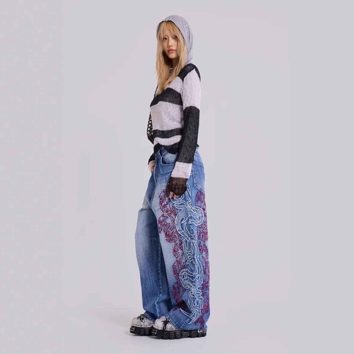 Wide Leg Loose Fit Jeans Trousers