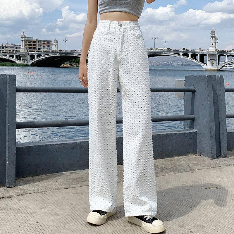 Loose Straight Wide Leg High Waist Cotton Blend Trousers