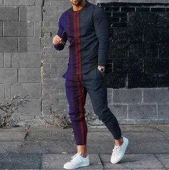 Men's Ethnic Style Printed Long Sleeve Trousers Suit Cotton Blend