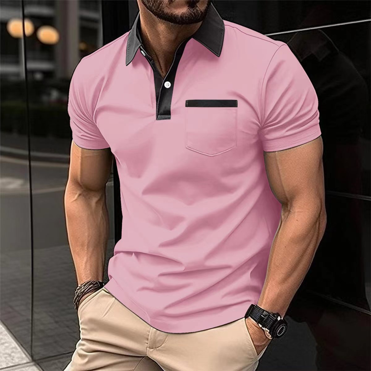 Chemise homme ajustée à manches courtes et poche poitrine