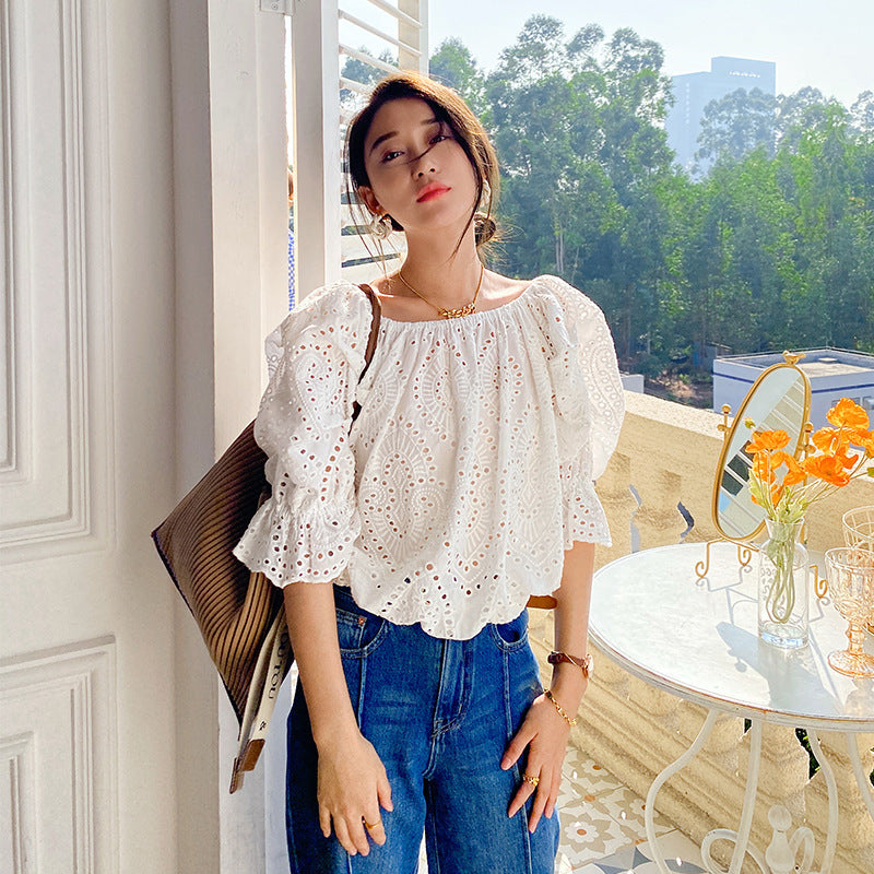 Chemisier en coton blanc de style français, à enfiler, S-XL