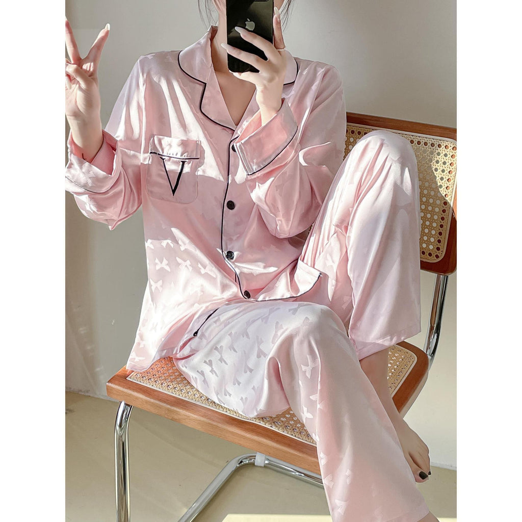 طقم بيجامة نسائي من البوليستر الحريري الثلجي الناعم مقاس M-XL