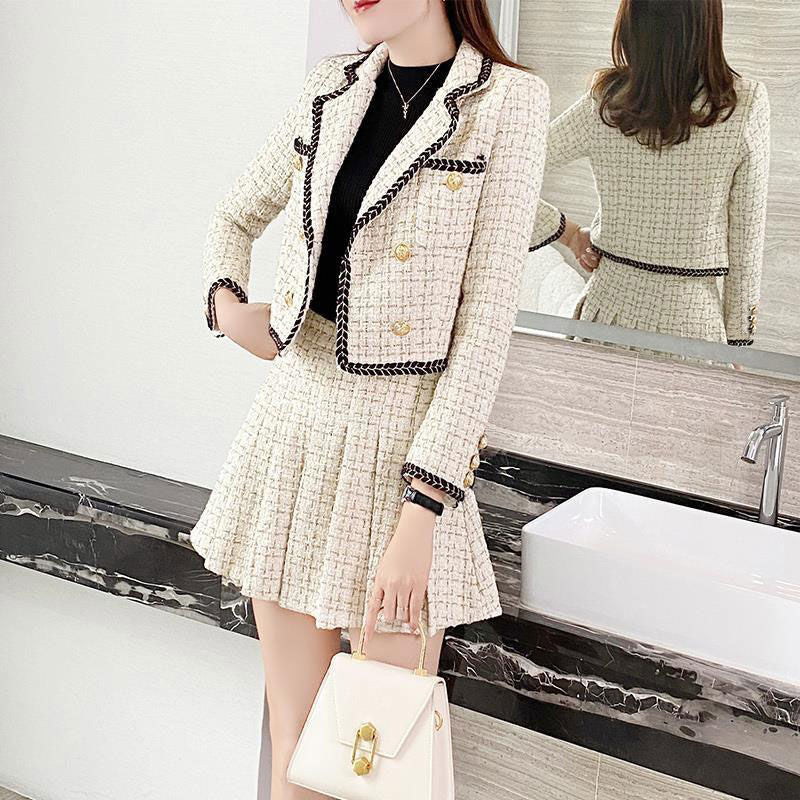 Xiaoxiangfeng Women's Off-White Spring Autumn Korean Style Skirt Suit