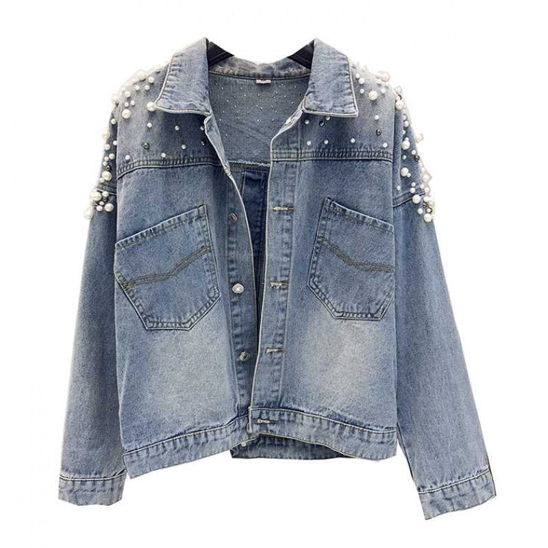 Manteau de cowboy en coton bleu pour étudiant avec boutons perlés, Tailles S-XL