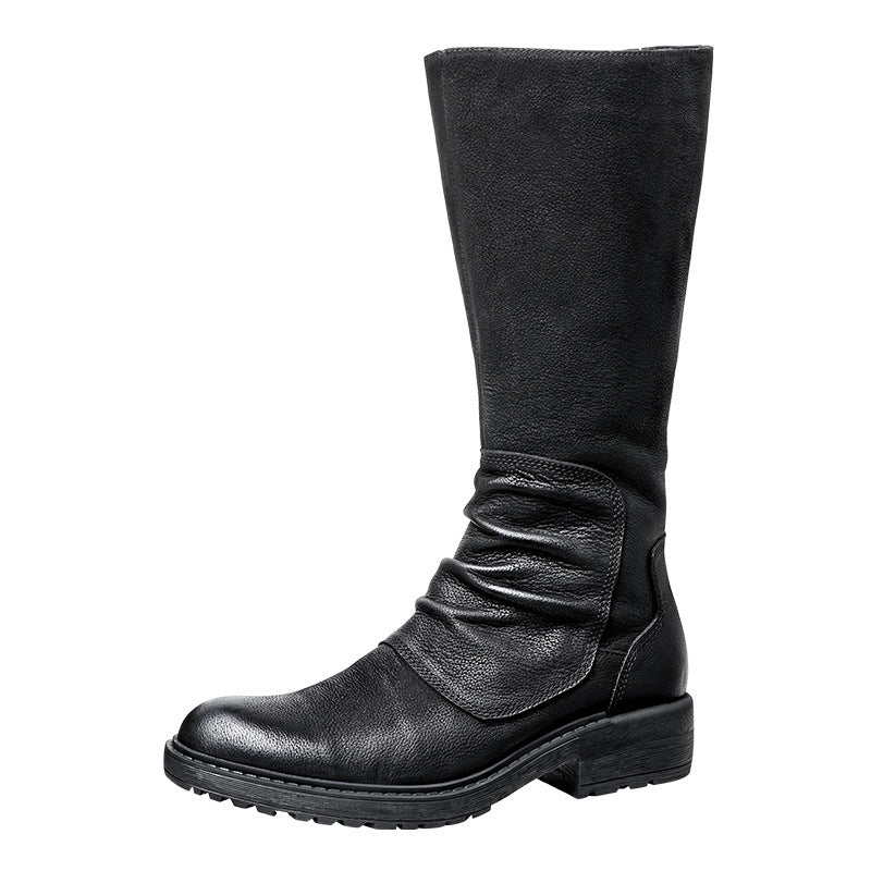 Bottes montantes zippées à plateforme en cuir de vachette noir pour homme