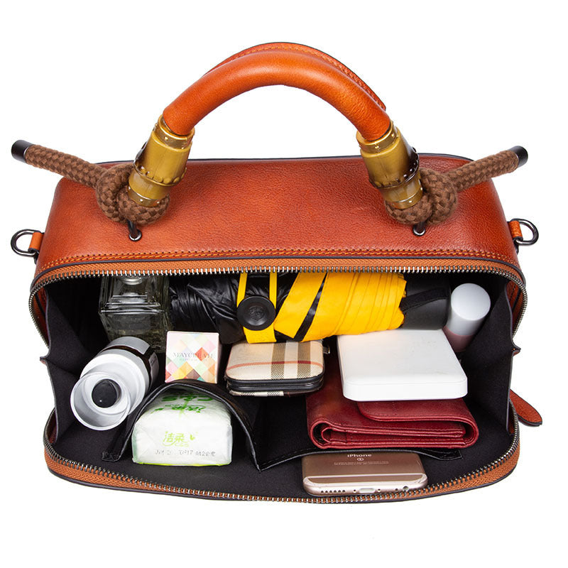 Sac pour femmes en cuir de vachette couche supérieure 25x22.5x10cm Retro Rouge Marron