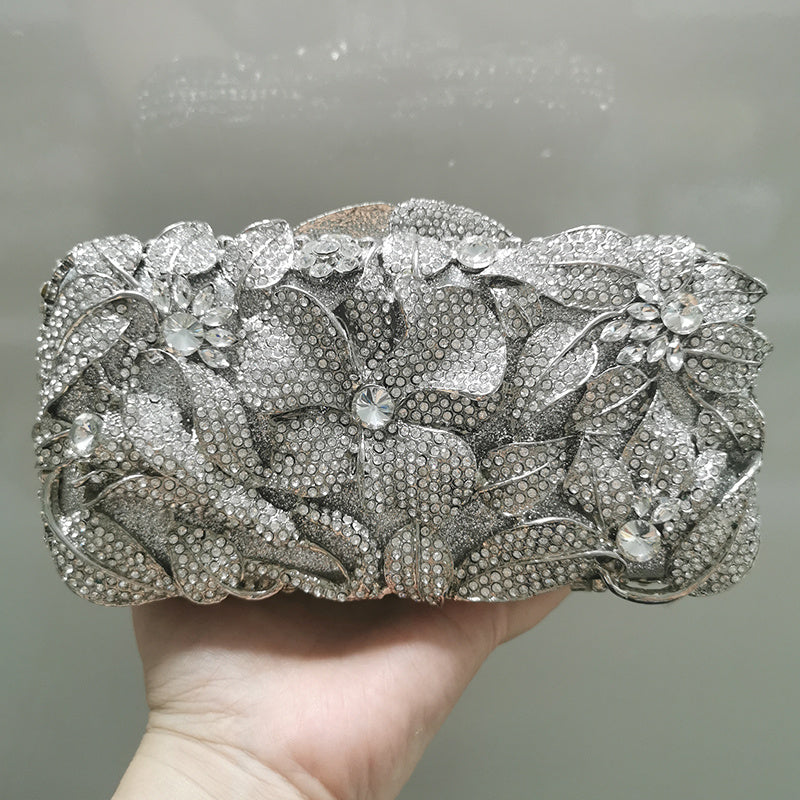 Ladies Rhinestone Flower Cutout Clutch 18CM