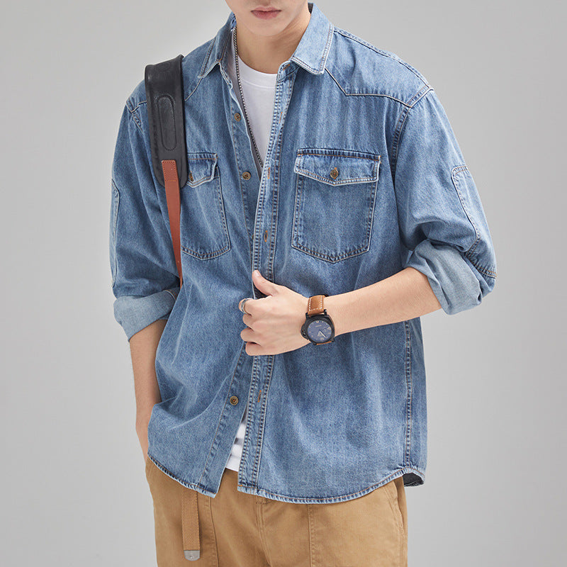Chemise en Jean Décontractée pour Homme Grande Taille Ample Manches Longues en Coton