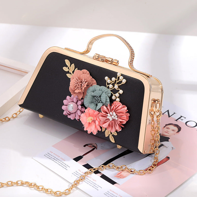 Sac Carré Petit "Chaîne de Fleurs" 12x24x6.5cm PU Métal