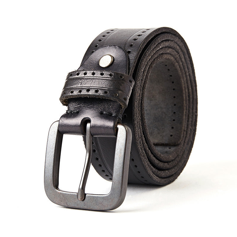 Men's First Layer Cowhide Leather Belt with Alloy Pin Buckle