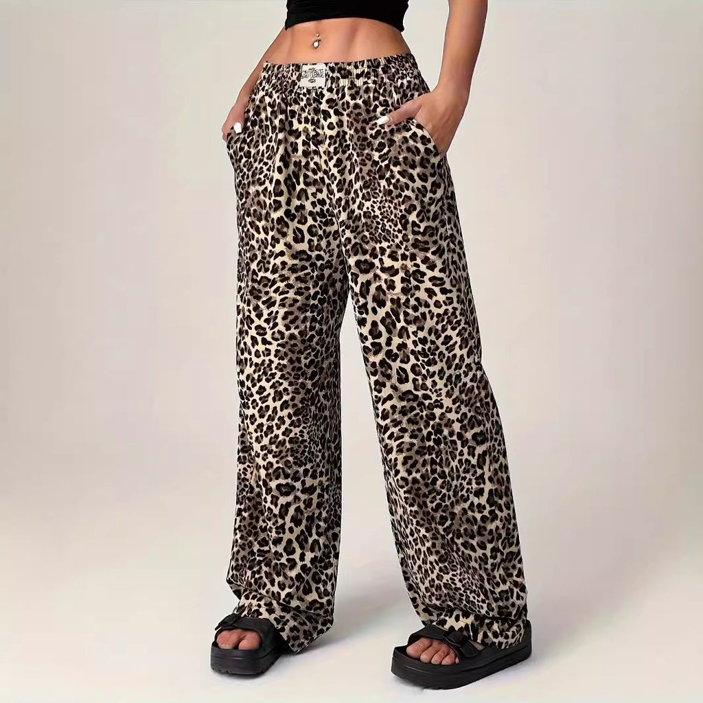 Leopard Print High Waist Loose Wide Leg Trousers for Women