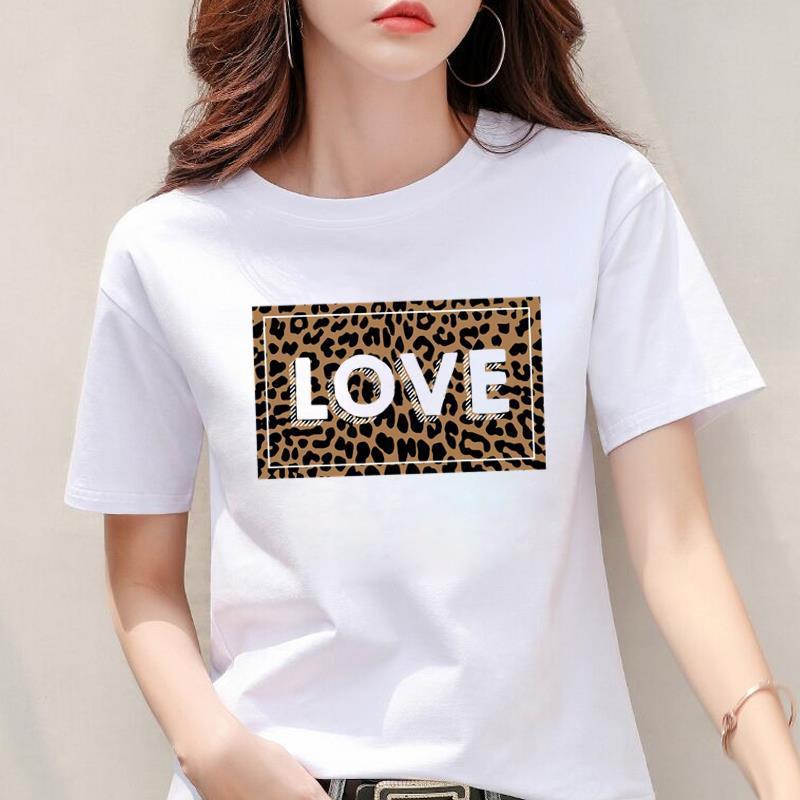 Modal Fabric Women's Leopard Print Heart Short Sleeve Top
