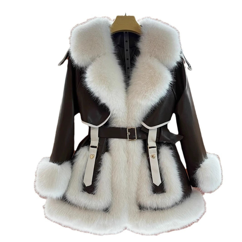 Elegant Women's Faux Fur Coat with Big Fur Collar