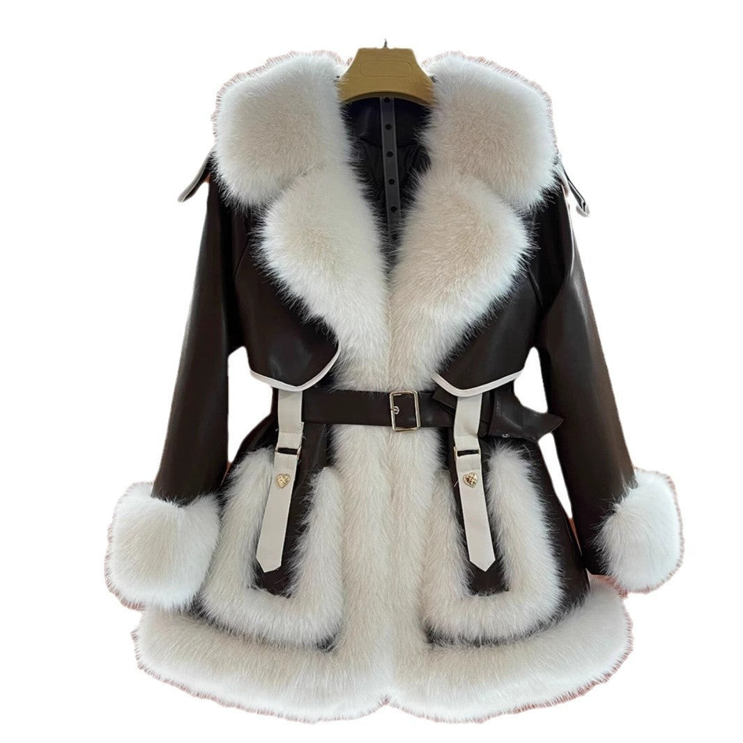 Elegant Women's Faux Fur Coat with Big Fur Collar
