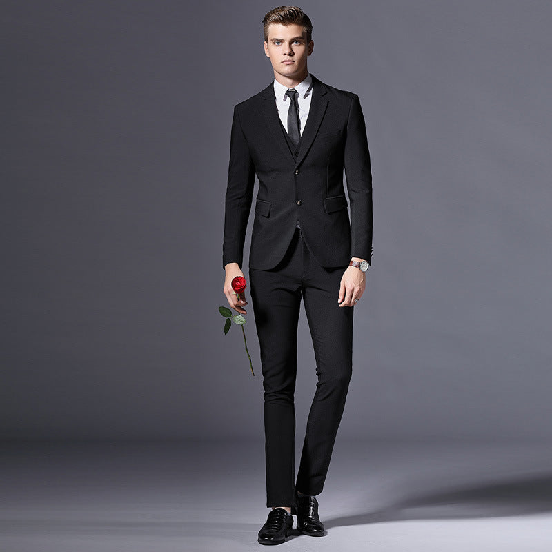 Men's Slim Fit Two-Button Suit with Flat Collar, Four-Season Acetate Fiber Blend