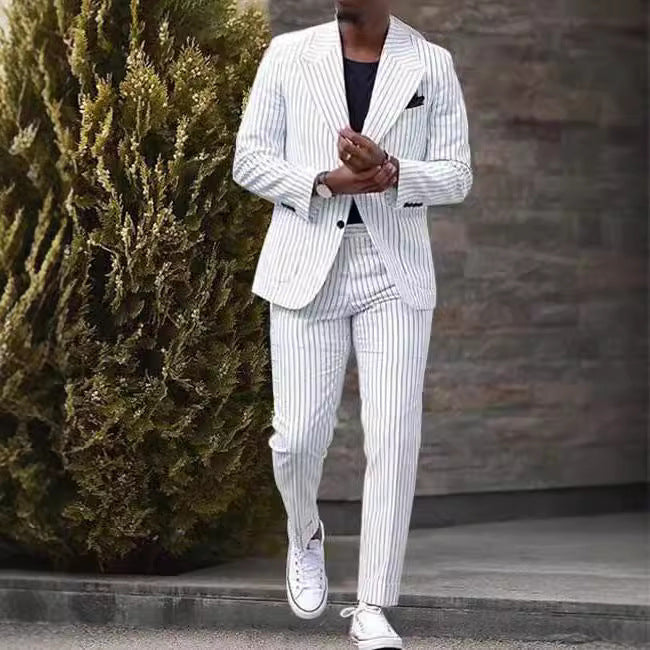 American Light Luxury White Striped Business Casual Suit Trousers Slim Fit