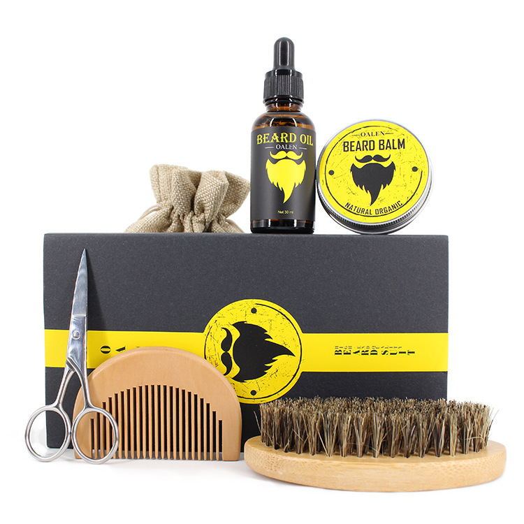 Beard Care Kit 6-Piece Set with Sage Scent, 30g Cream & 30ml Oil, Comb, Brush, Scissors, and Linen Bag