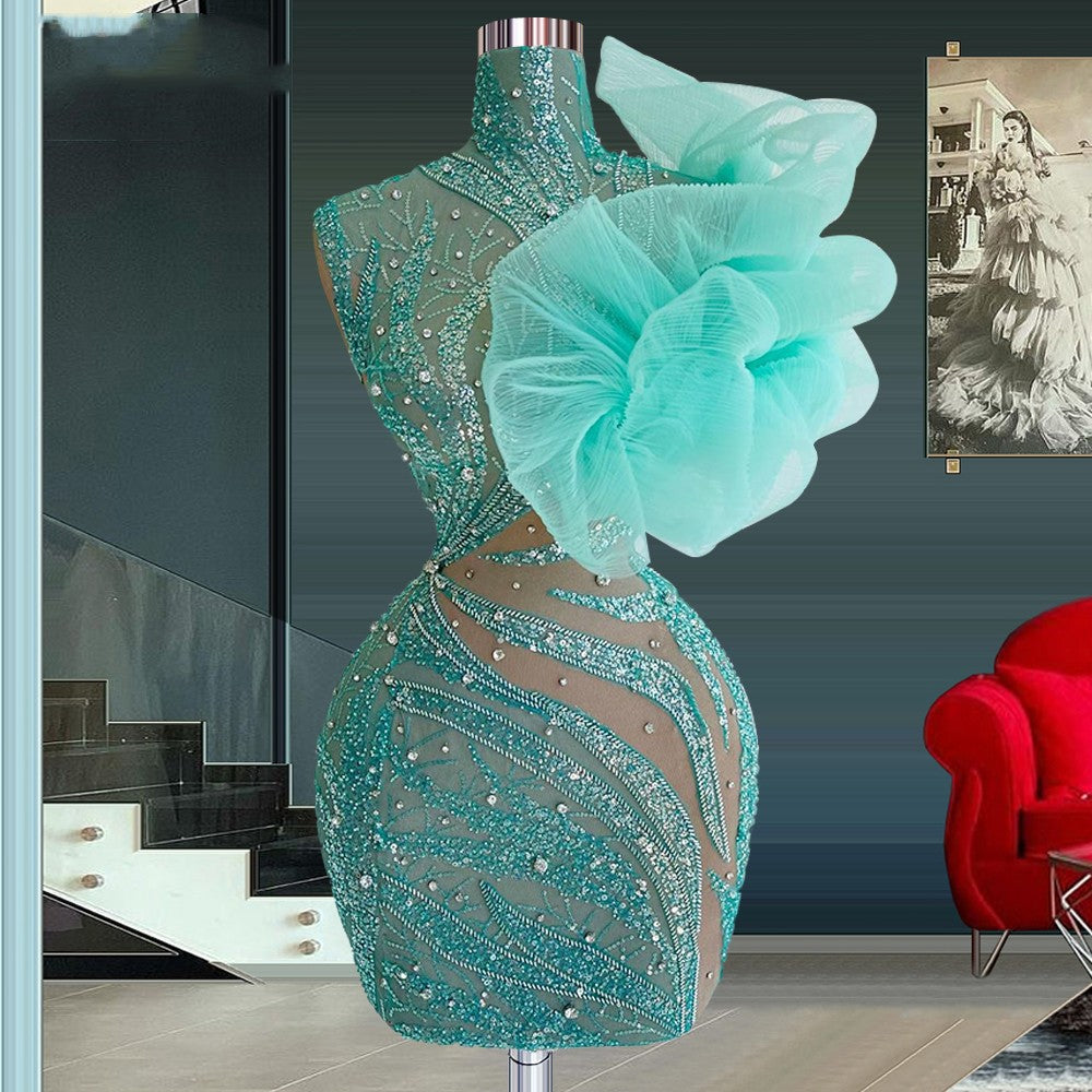 Robe Courte Sans Manches pour Fête d'Examen d'Arts de la Scène avec Fermeture Éclair et Taille Mi-Haute